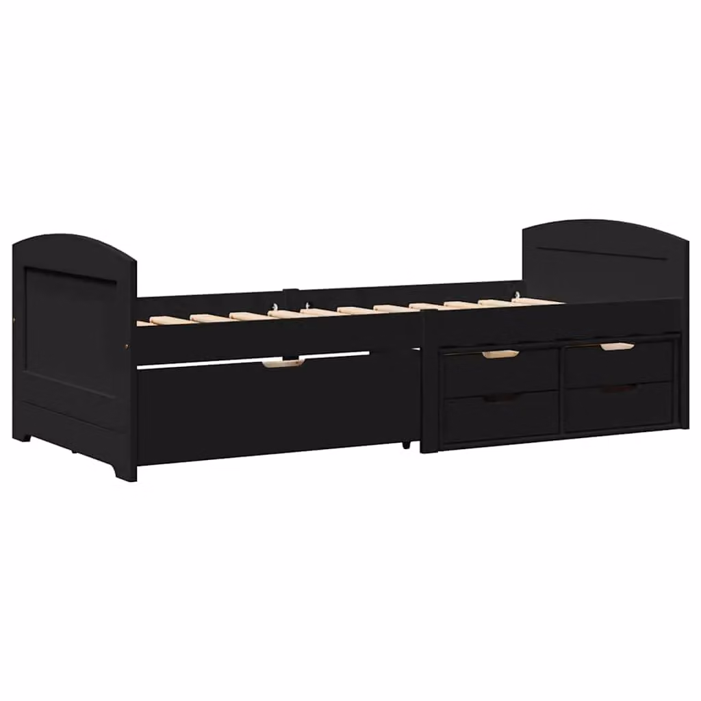 Berkfield Home Day Bed with 5 Drawers in Black Solid Pine Wood, W/D/H: 90 x 200 cm – 2