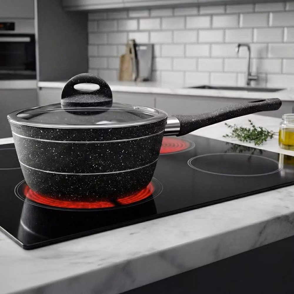 PAWNORA Non-Stick Granite Coated Induction Saucepan with Glass Lid, Black – 5