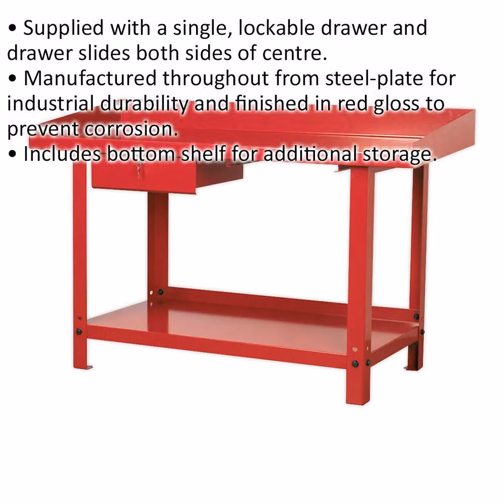 Loops Red Steel Workbench with Lockable Drawer and Shelf Storage Station, W: 150 cm, D: 65 cm, H: 86 cm – 2