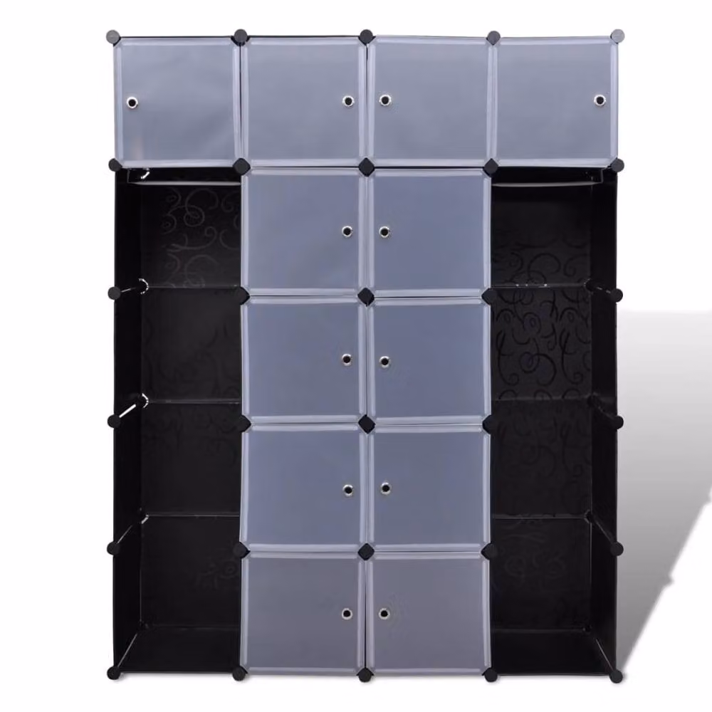 Berkfield Home Modular Cabinet with 14 Compartments in Black and White, W/D/H: 37 x 146 x 180.5 cm – 3