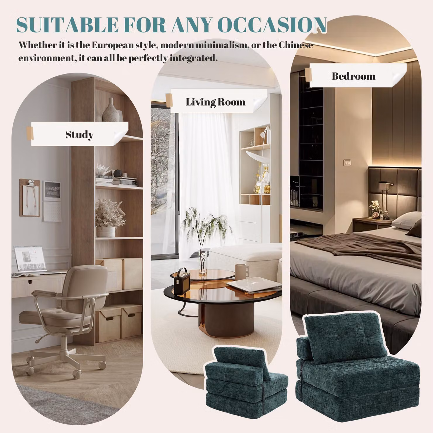 Aosom UK Emerald Chenille Convertible Floor Sofa Bed with Button-Tufted Detailing, W: 79 cm, D: 180 cm, H: 57 cm – 8