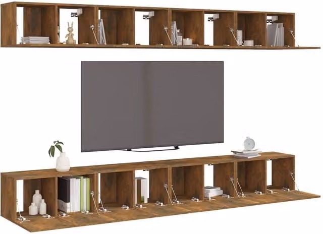 Berkfield Home Set of 8 Smoked Oak TV Cabinets in Brown, W/D/H: 60 x 30 x 30 cm