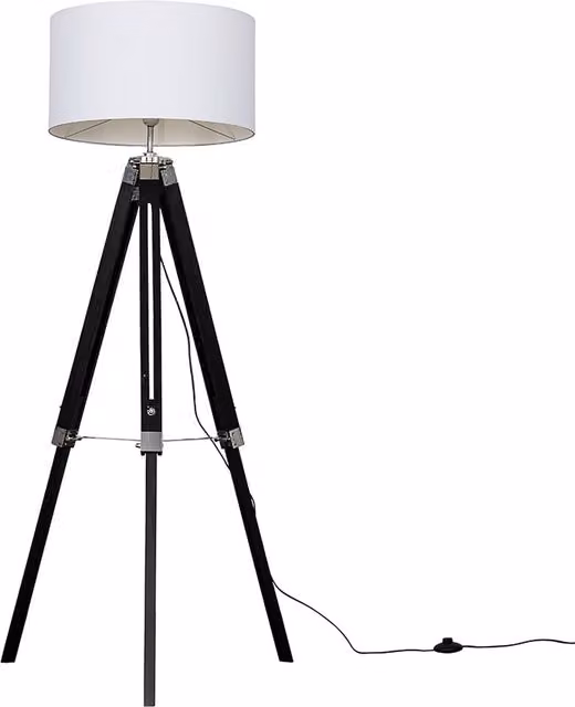 Clipper Black Floor Lamp with Wood and Chrome Details
