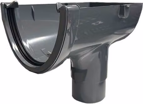 FloPlast Deepflow/Hi-Cap Half Round Gutter Stopend Outlet in Anthracite Grey, W: 115 mm x H: 75 mm