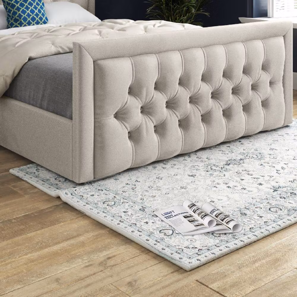 KDMD Ugborough King Size Upholstered Designer Bed Frame in Beige Soft Velvet – 5