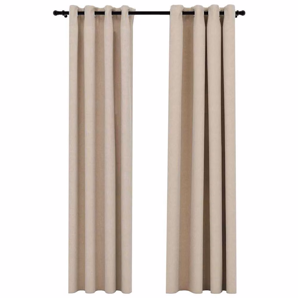Berkfield Home Linen-Look Blackout Eyelet Curtains, 2 Pack, Beige, W: 140 cm, H: 225 cm – 3