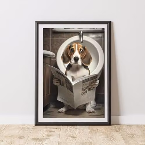 60 Second Makeover Beagle On The Toilet Multicolour Paper Poster, A4