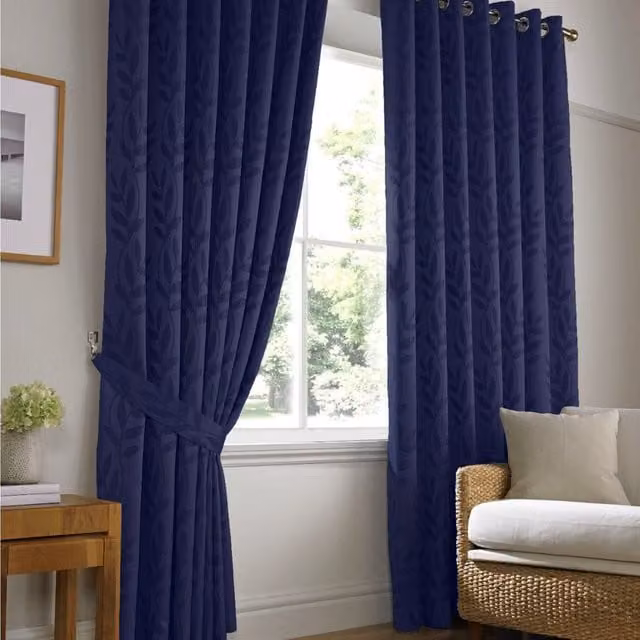 Alan Symonds Tivoli Navy Blue Floral Eyelet Curtains, Pair, W: 117 cm, H: 229 cm