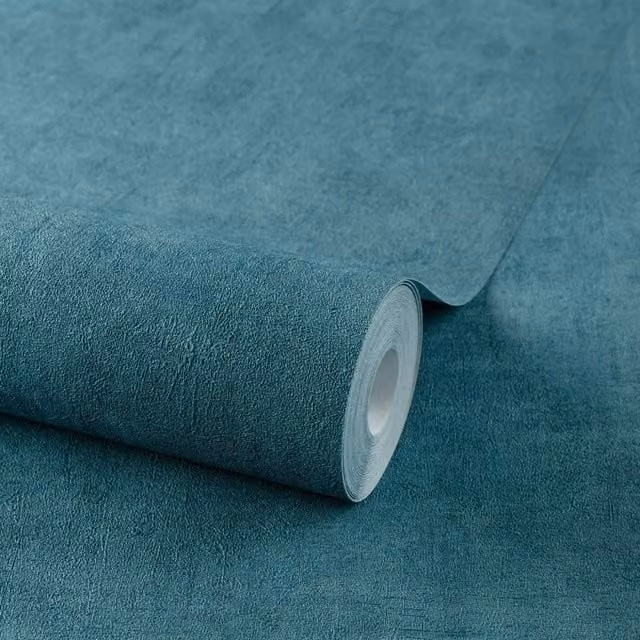 Grandeco Annabella Distressed Plaster Textured Wallpaper in Petrol Blue