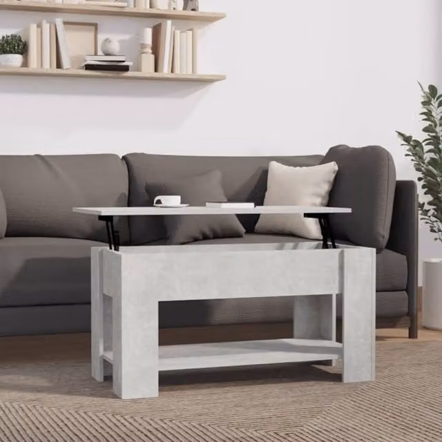 Berkfield Home Modern Rectangular Coffee Table in Grey with Lift Mechanism, W: 101 cm, D: 49 cm, H: 52 cm
