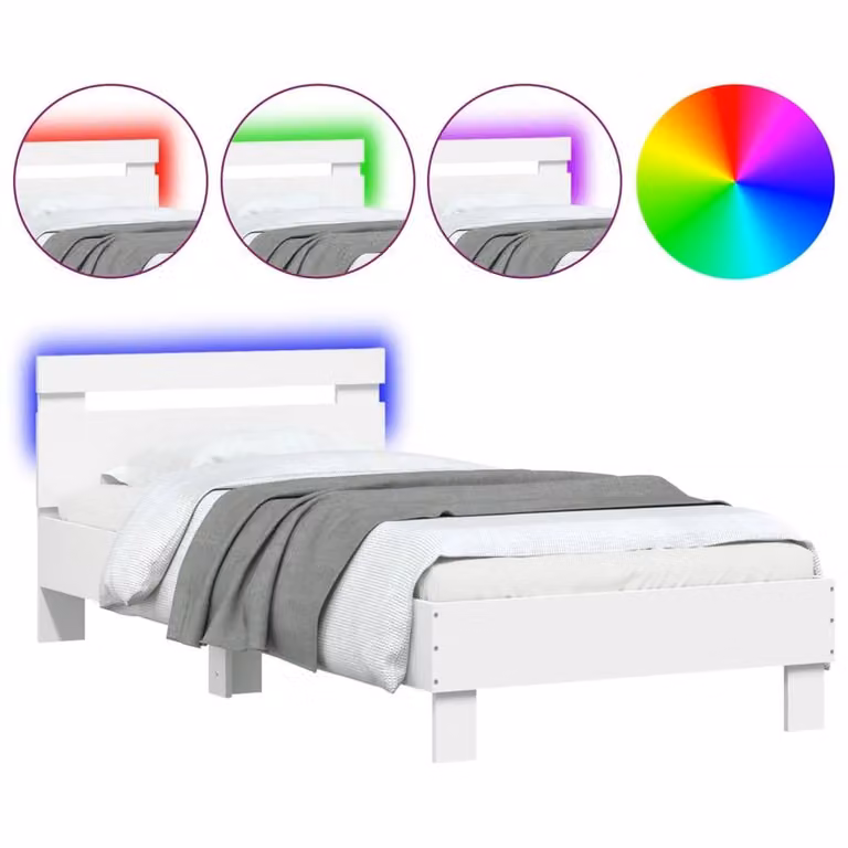 Berkfield Home Single Bed Frame with Headboard, LED Under-Bed Lighting and USB Charging Port, White, W/D/H: 90 x 190 cm