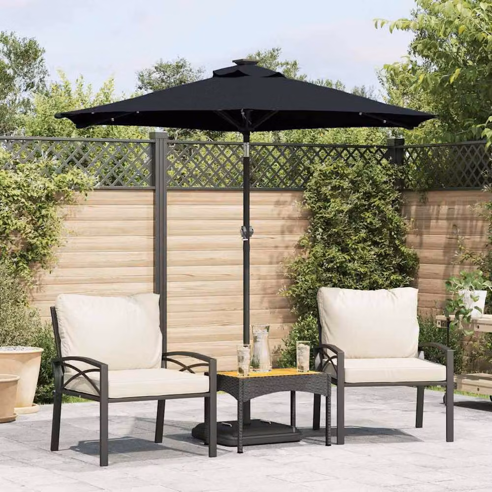 Berkfield Home Black Garden Parasol with LEDs and Steel Pole, W/D: 225 x 225 cm – 2