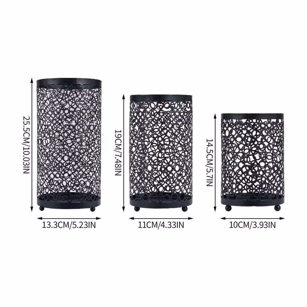 Havendro Set of 3 Black Metal Cylindrical Outdoor Candle Lanterns – 2