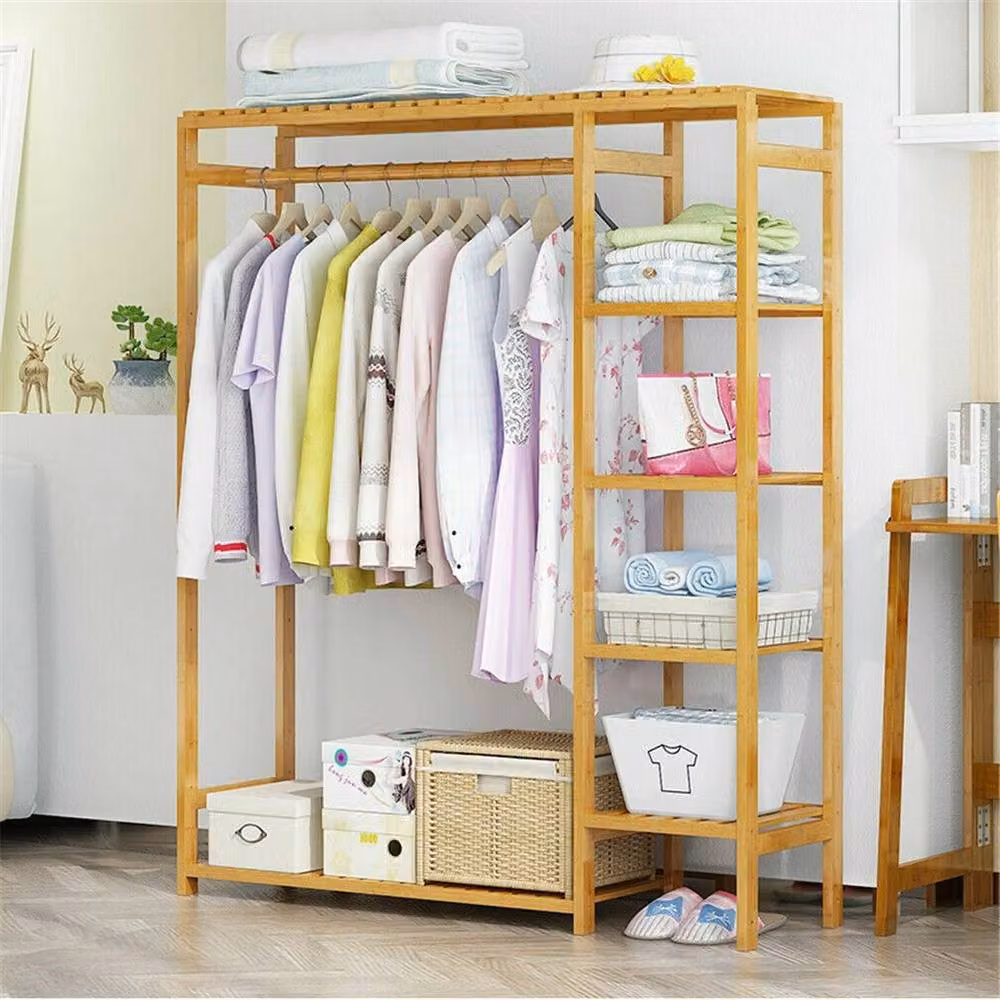 NESTLUNE Heavy Duty Minimalist Wood Clothes Rail in Brown – 4