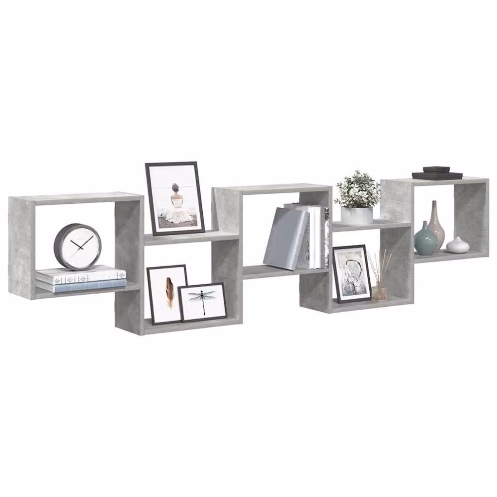 Berkfield Home Wall Mounted 5 Compartment Cube Shelf in Concrete Grey MDF – 2