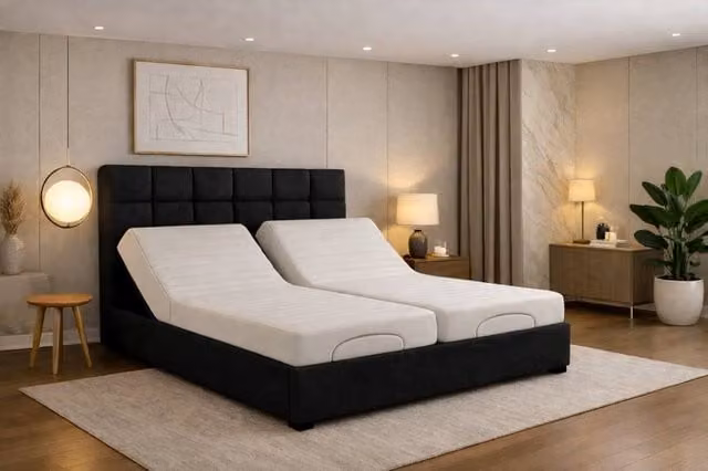 Paradise Beds Ltd Electric Adjustable Bed Set with Cube Design Headboard in Black and Silver, Super King Size, W/D/H: 200 x 200 cm