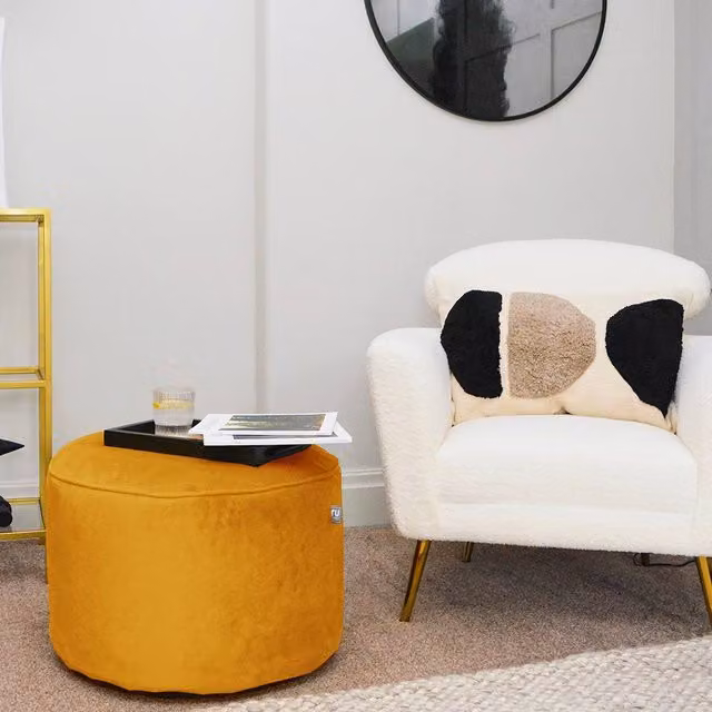 rucomfy Beanbags Velvet Cylindrical Pouffe Footstool, Yellow, W: 55 cm, H: 38 cm – 5