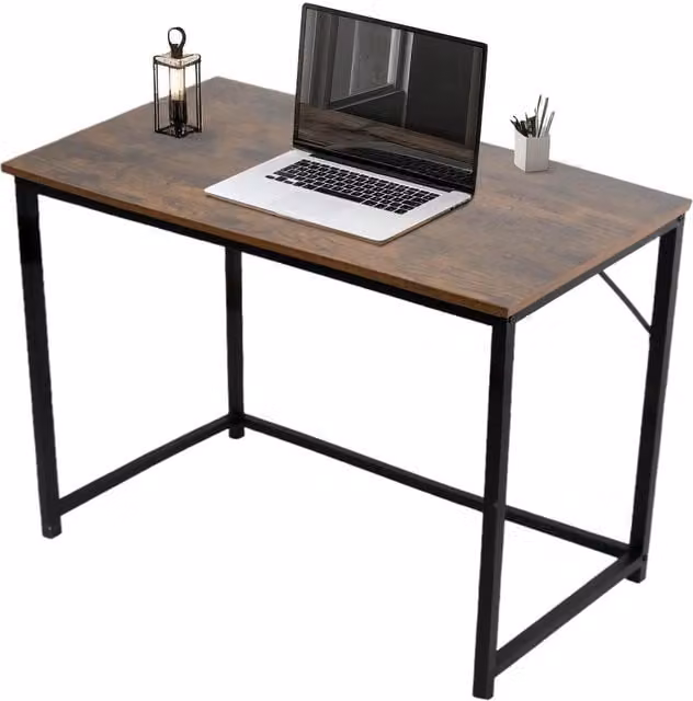 House of Home Rustic Brown Computer Desk with Black Metal Frame