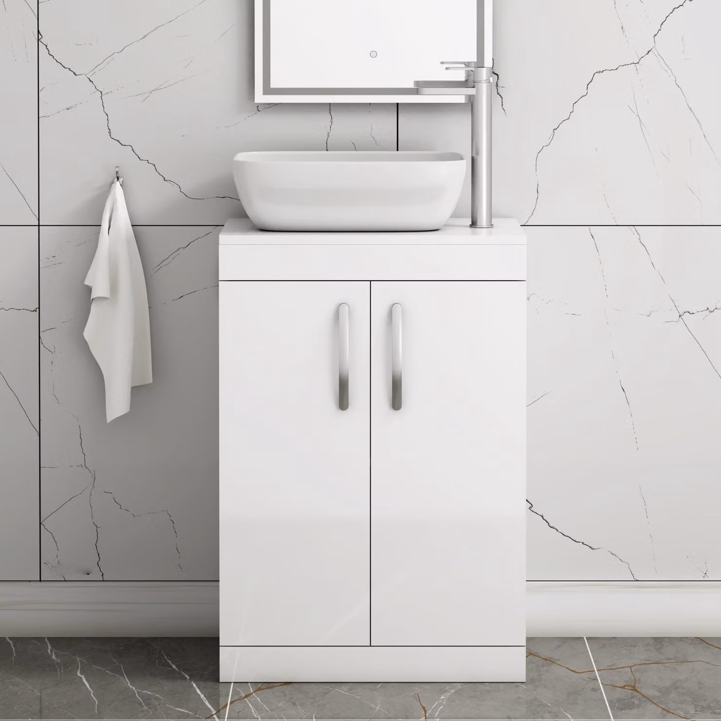 Royal Bathrooms Elva Gloss White 2 Door Floor Standing Vanity Unit with Countertop Basin