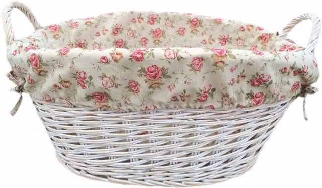 Red Hamper Oval Wicker Laundry Basket with Removable Cotton Lining in Brown, Grey and White