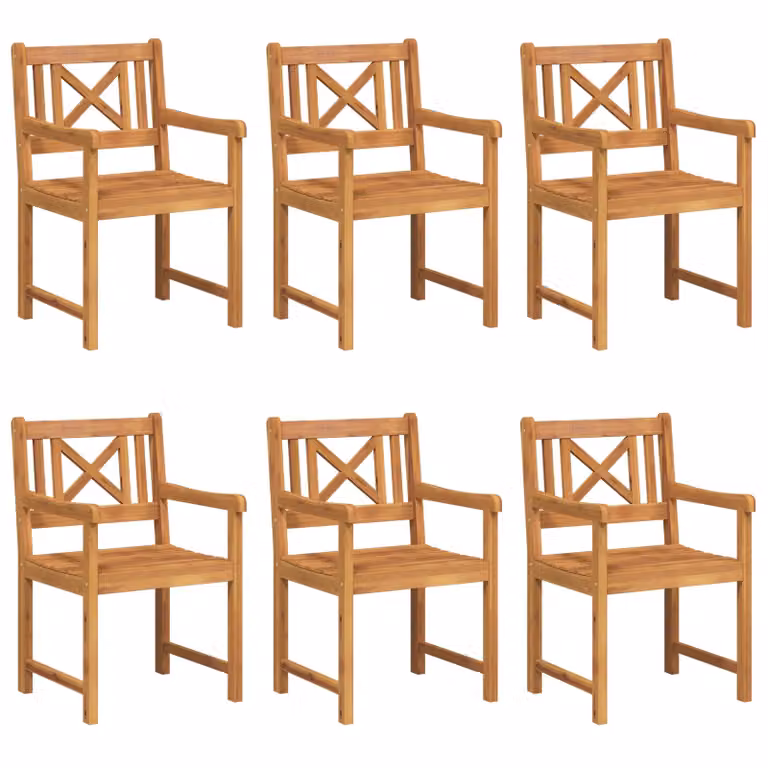 Berkfield Home Set of 6 Modern Acacia Wood Garden Chairs in Brown, W/D/H: 56 x 55.5 x 90 cm