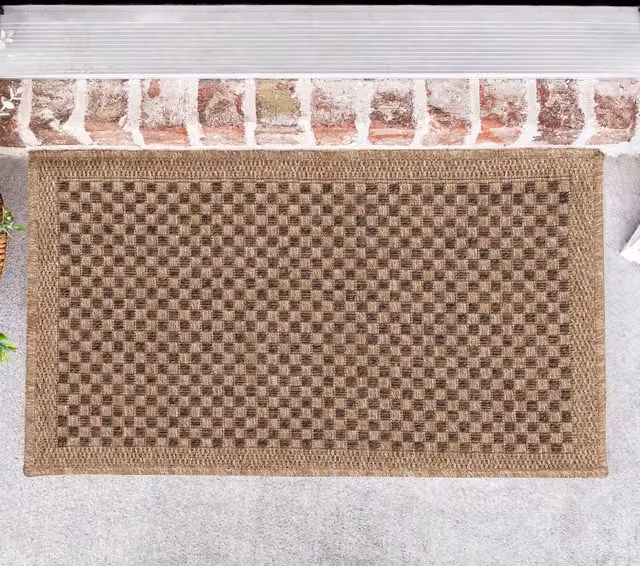 Desire Rugs Modern Checkerboard Jute Outdoor-Indoor Rectangular Rug, Brown, W: 50 cm, L: 80 cm