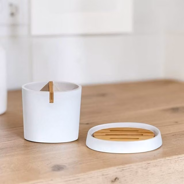 Showerdrape Sonata Bamboo Bathroom Accessory Set with Soap Dish and Toothbrush Holder in White – 1