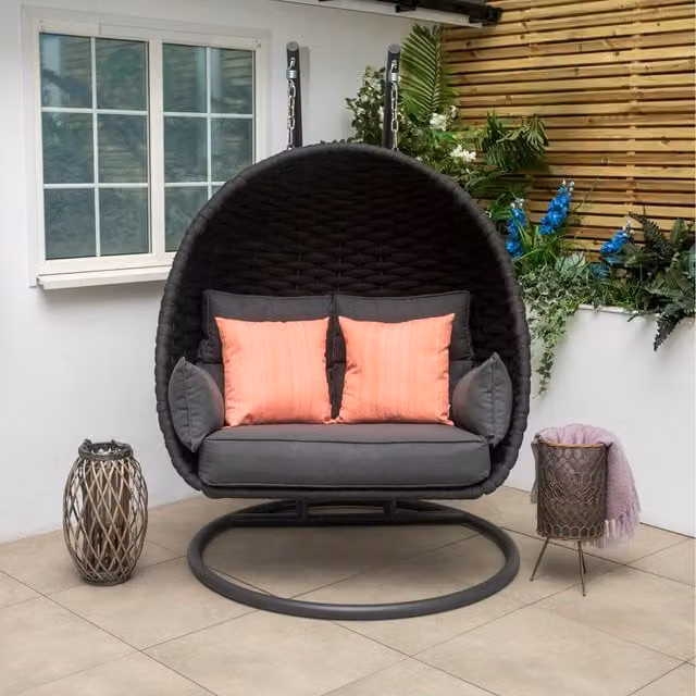 Bracken Outdoors Maldives Rope Double Hanging Egg Chair in Anthracite Grey