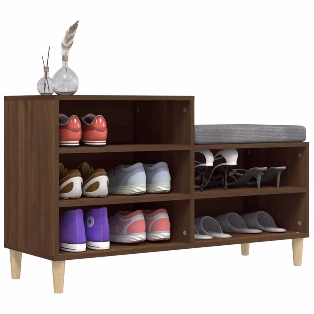 Berkfield Home Brown Oak Shoe Cabinet with Integrated Seat, W/D/H: 102 x 36 x 60 cm – 3