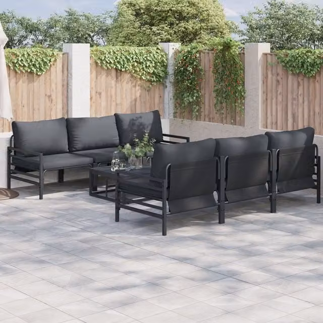 Berkfield Home 7 Piece Anthracite Garden Sofa Set with Powder Coated Steel Frame and UV Resistant Fabric Cushions
