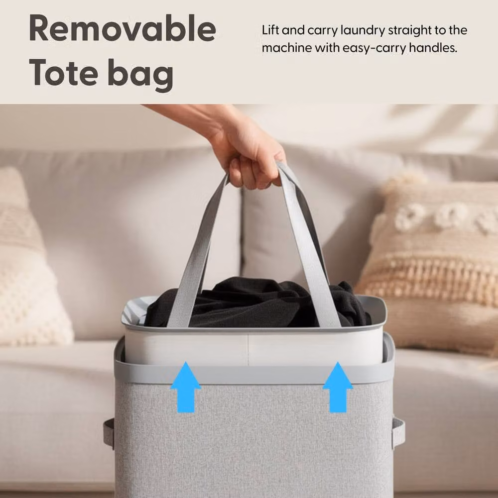 Keplin Collapsible Slim Laundry Basket with Lid and Removable Liner, 55L, Grey, W: 39 cm, D: 22 cm, H: 67 cm – 3