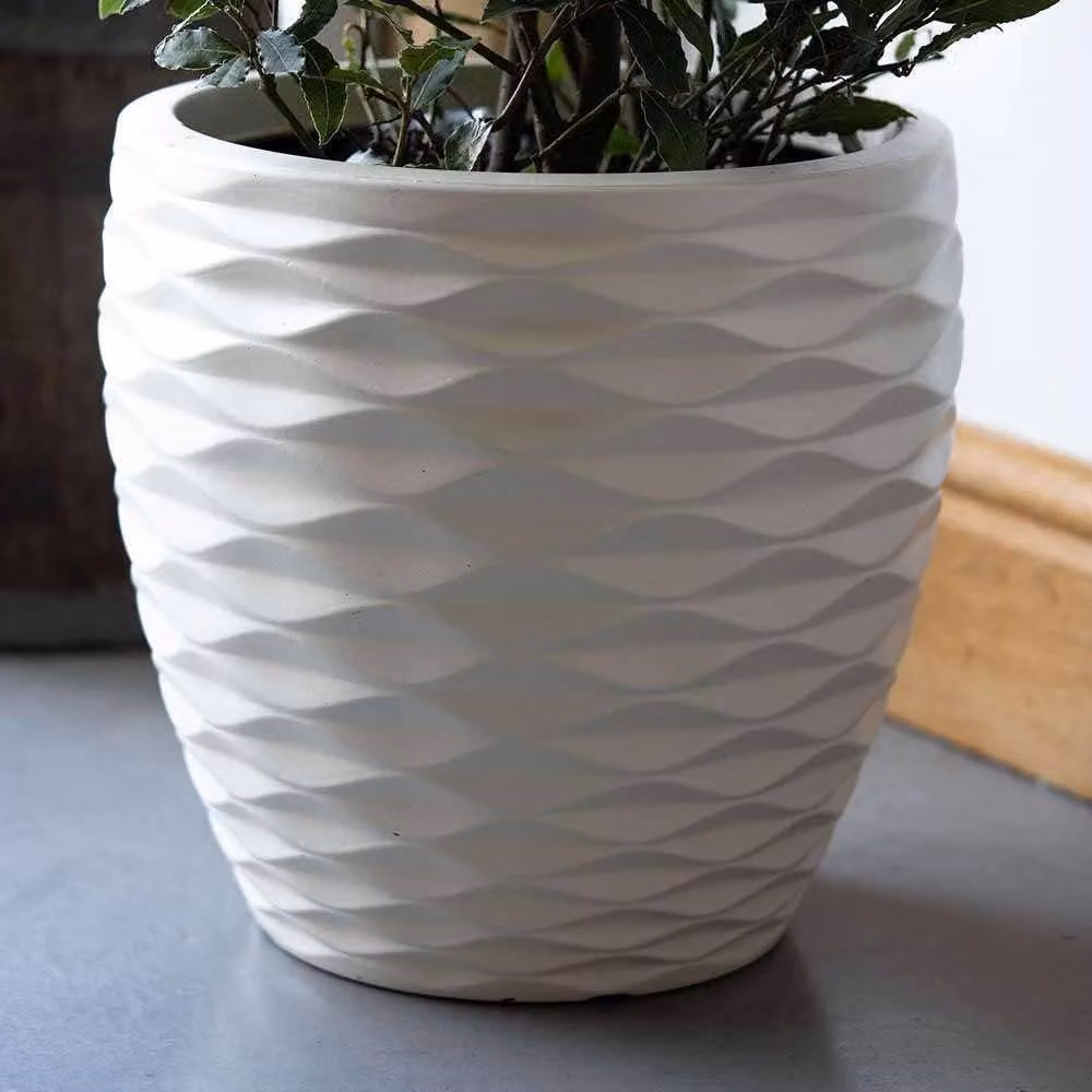 Primrose Bilbao Round Plastic Flower Pot and Planter in White, Diameter: 34 cm – 4