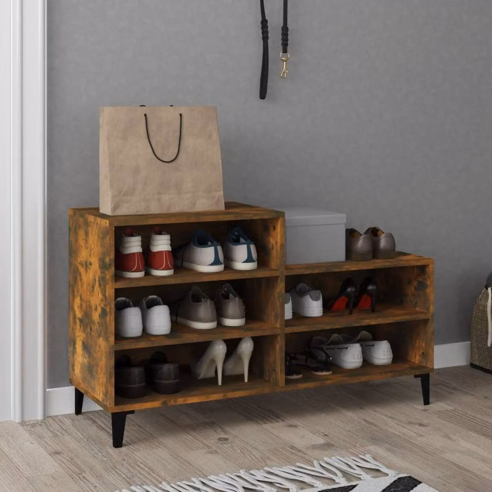 Berkfield Home Smoked Oak Shoe Cabinet in Brown, W/D/H: 102 x 36 x 60 cm – 2