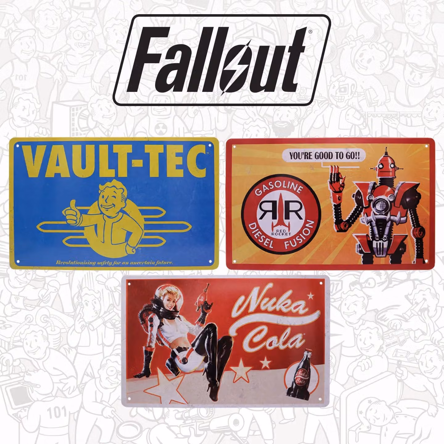 FaNaTtik Fallout Set of 3 Multicolour Metal Tin Wall Signs, W: 28 cm, H: 17.5 cm – 4