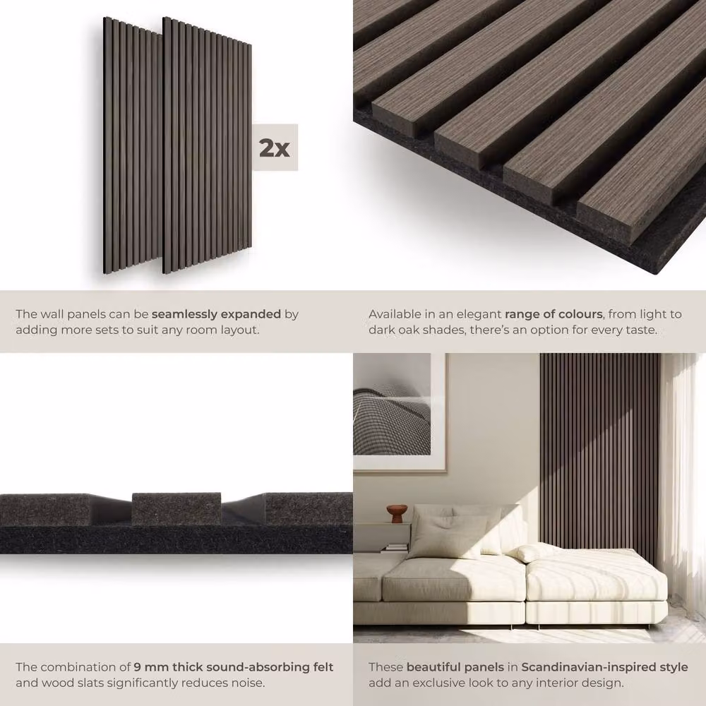 tectake Acoustic Wood Wall Panels in Oak Grey – 4