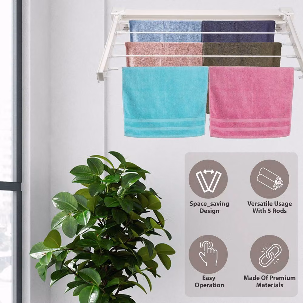 Crystals Foldable Wall Mounted Drying Rack for Clothes and Towels, White, Width: 70 cm – 3