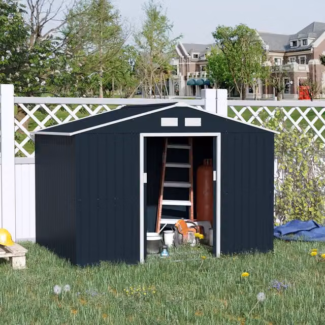 Outsunny Metal Garden Storage Shed with Double Doors in Dark Grey