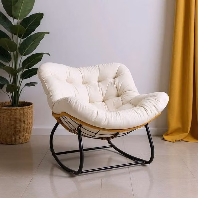 KORVIXA White Rattan Wicker Egg Chair with Cushioned Seat, W/D: 100 x 100 cm – 1