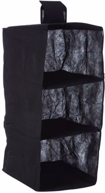 Orsina 3-Section Hanging Garment Organiser in Black with Plastic Shelf Inserts – 1