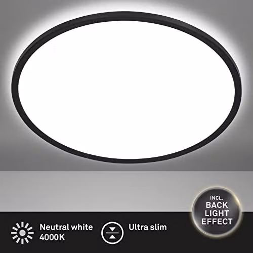 Briloner Modern Black LED Ceiling Panel with Cove Effect, Diameter: 48 cm – 6