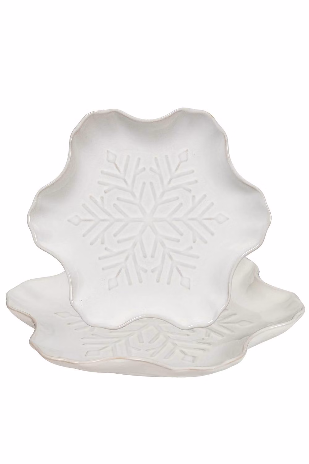Dibor Set of 2 White Snowflake Ceramic Christmas Dinner Plates, Diameter: 19.7 cm – 2