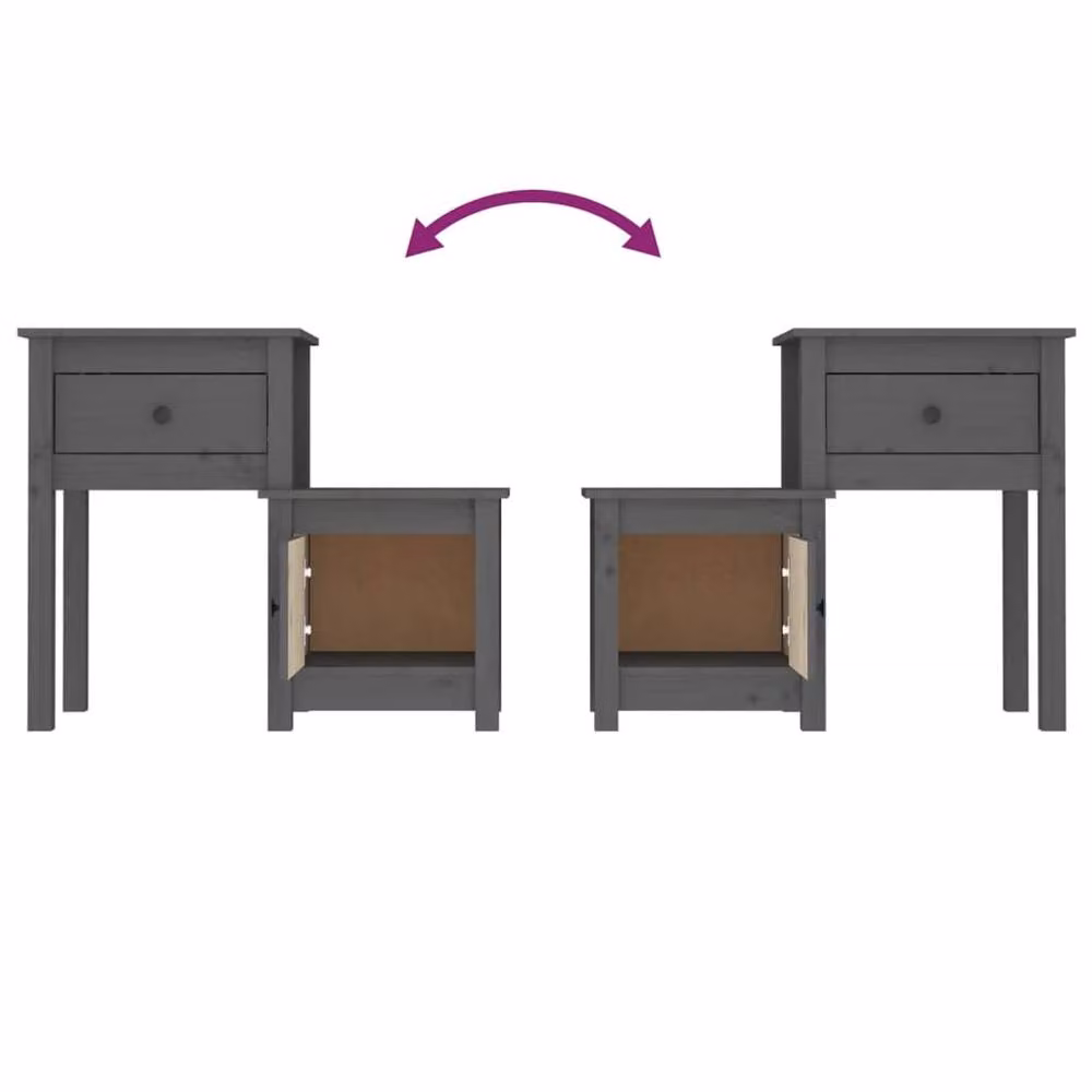 Berkfield Home Set of 2 Grey Rustic Solid Wood Pine Bedside Cabinets W/D/H: 79.5 x 38 x 65.5 cm – 4