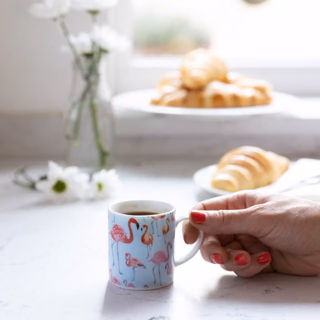 Kitchencraft Set of 6 Blue Porcelain Flamingo Espresso Cups