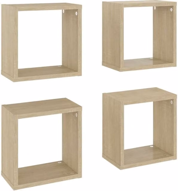 Berkfield Home Wall Cube Shelves, 4 Piece Sonoma Oak Set in Brown, W/D/H: 26 x 15 x 26 cm