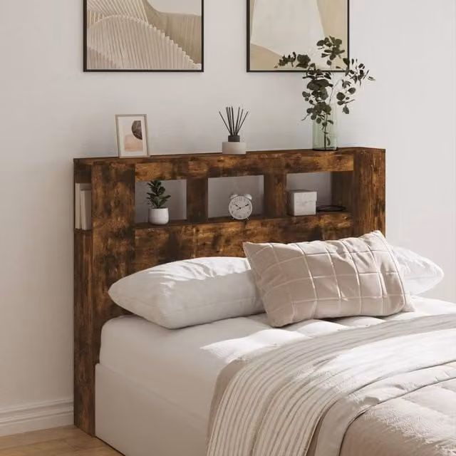 Berkfield Home LED Headboard in Smoked Oak, Brown, W/D/H: 140 x 18.5 x 103.5 cm