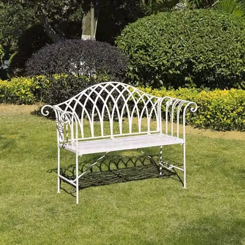 Garden Gear Versailles 2 Seater Wrought Iron Garden Bench in Antiqued White – 3