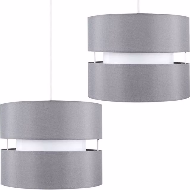 FLAVORA Pair of Grey Fabric Cylinder Ceiling Light Shades for LED Bulbs – 1