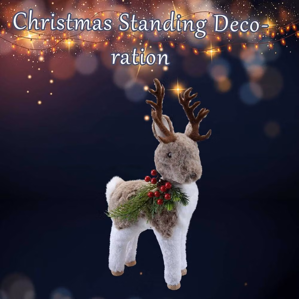 VFM e-Store Christmas Standing Deer Decoration in Grey and White, H 38 cm x W 10 cm x D 10 cm – 3