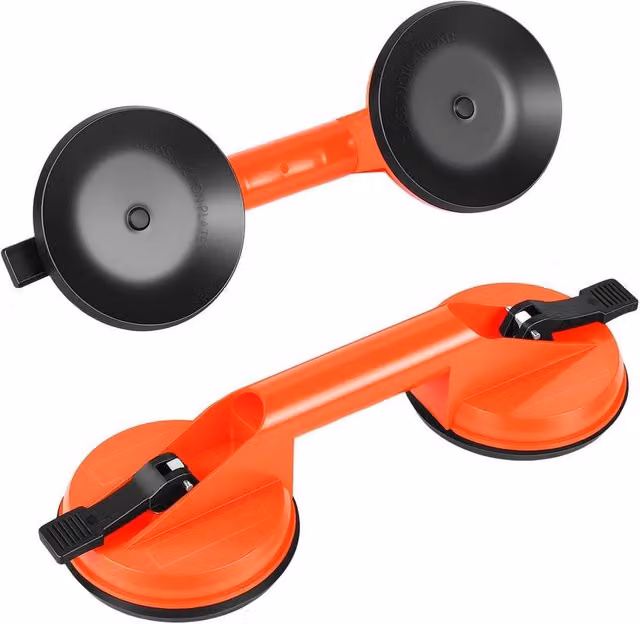 SPETLEK 2 Pack Dual Suction Cup Pad Lifter for Glass and Tile, Orange – 1
