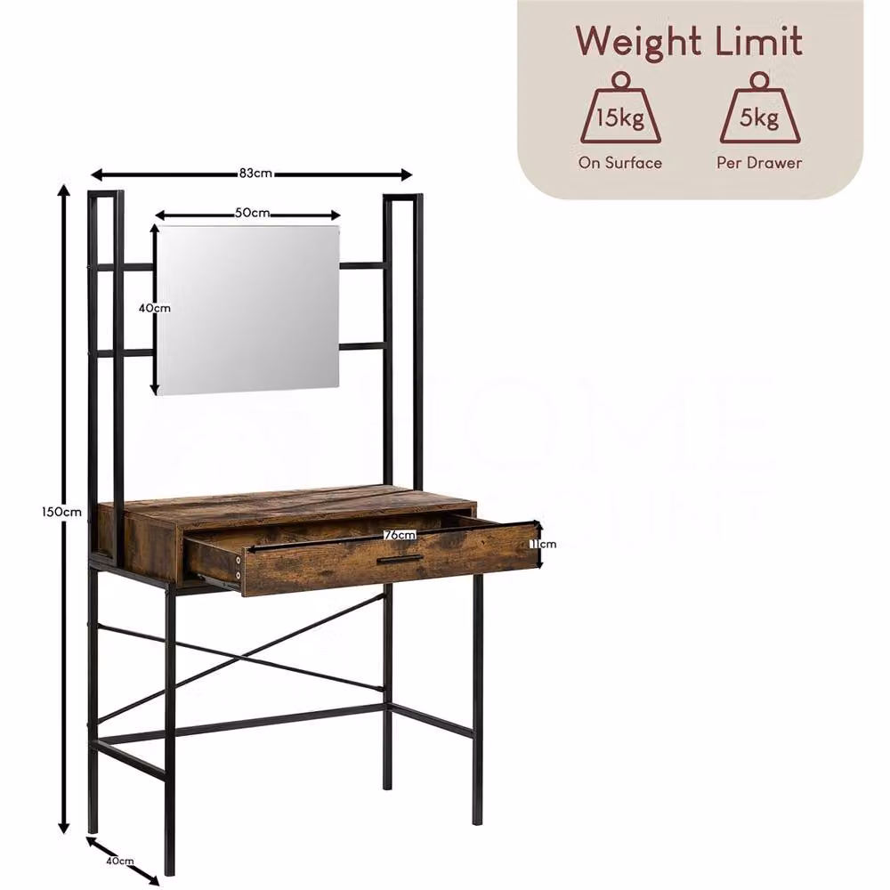 PAWNORA Industrial Wooden Dressing Table with Mirror in Brown – 2